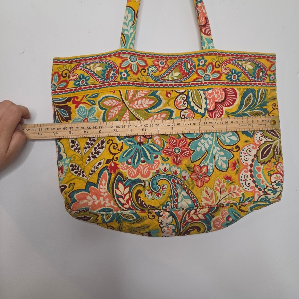 Vera Bradley Sun Valley Quilted Cotton Tote Bag Yellow Floral‎ Paisley Large - Picture 6 of 7